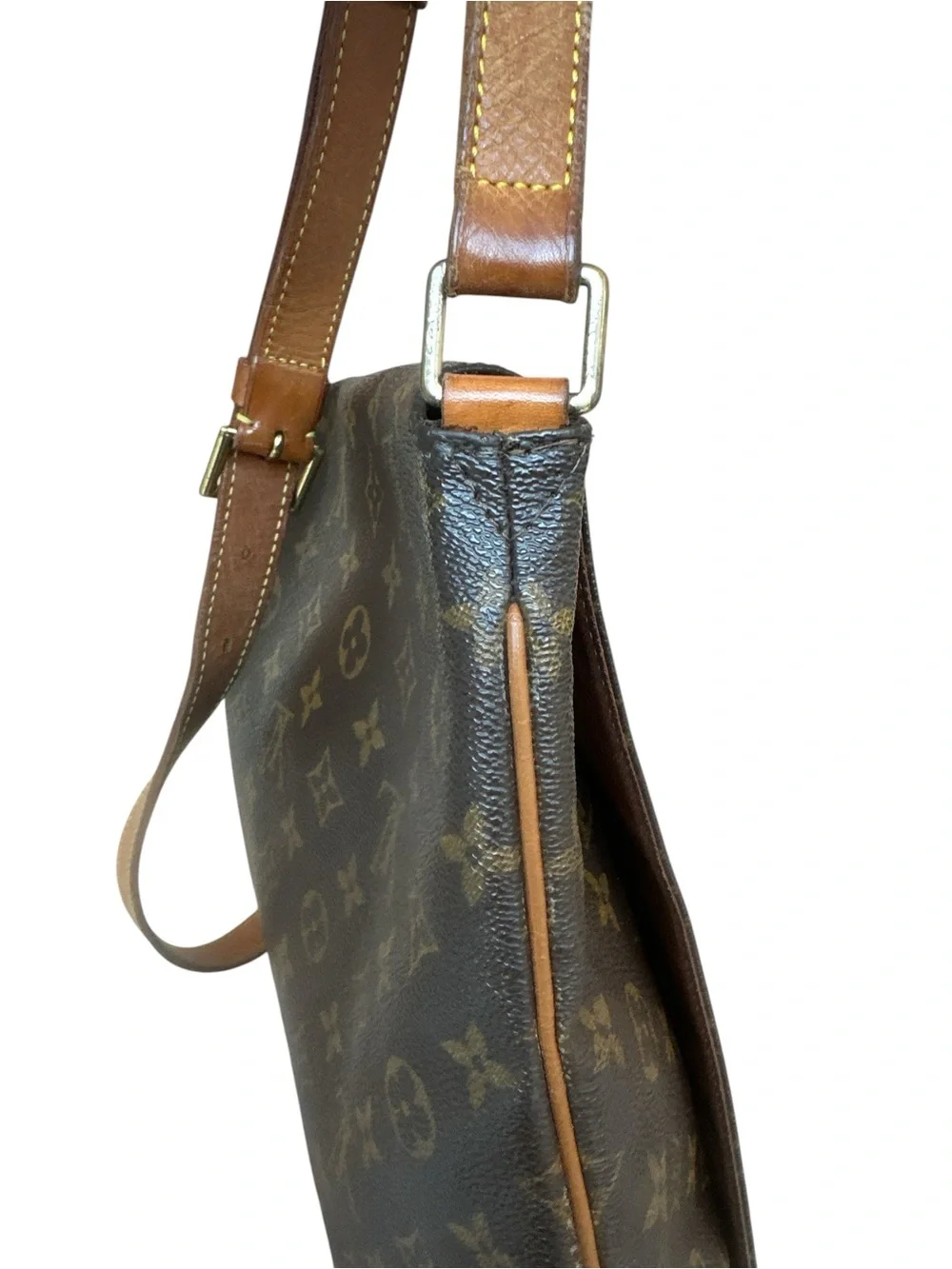 Louis Vuitton Monogram Canvas Messenger Bag with Tan Strap